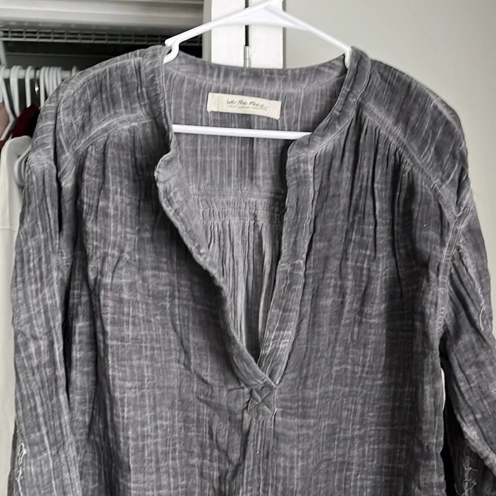 Free People Beachy Gauze Grey Top, lightly worn